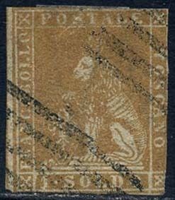 Italiaanse oude staten - Toscane 1857 - Medici Lion with crown, 2nd issue. 1 soldo ochre. With certificate. - Sassone N. 11