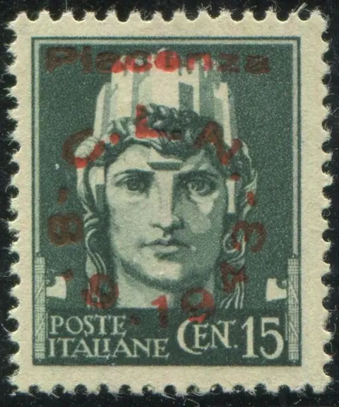 Italië 1945 - CLN Piacenza. ‘Imperiale’ 15 cents overprinted. Issue of 100 pieces. With certificate.