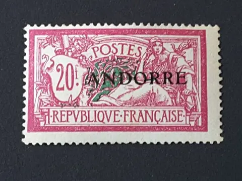 Andorra 1931 - Overprinted Merson type stamps of France, 20 f. lilac-pink and green-blue - Yvert 23