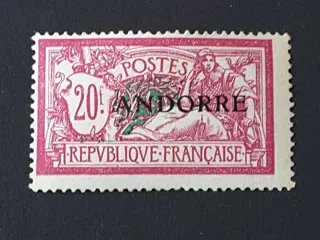 Andorra 1931 - Overprinted Merson type stamps of France, 20 f. lilac-pink and green-blue - Yvert 23