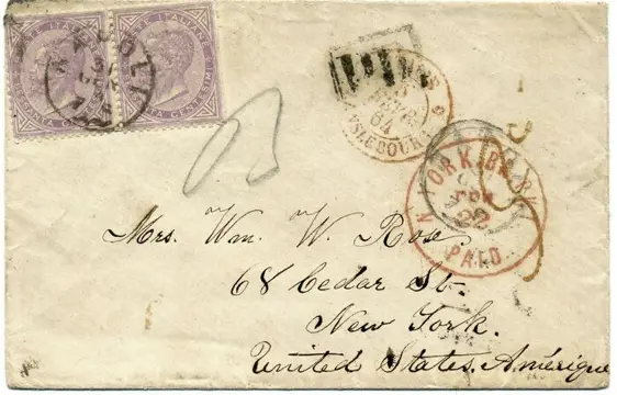 Koninkrijk Italië 1864 - 60 cent. tiratura di Londra. Coppia su busta da Napoli per New York - Sassone L21