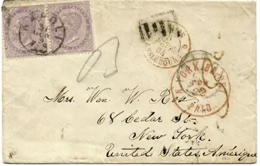 Koninkrijk Italië 1864 - 60 cent. tiratura di Londra. Coppia su busta da Napoli per New York - Sassone L21