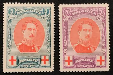 België 1915 - Uitgifte Albert I Rode Kruis 5c + 20c in Bijkomende tanding 12x14 & 12x12 - OBP 132A + 134A
