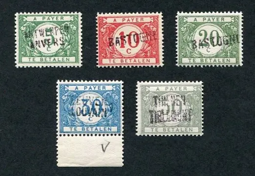 België 1916/1919 - Strafportzegels met naam van uitreikingskantoor - TX 26B/31B