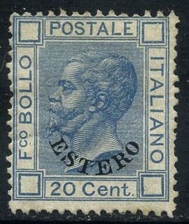 Levant (Italiaanse postkantoren van 1874 tot 1923) 1874 - Victor Emmanuel II, 20 c. with ESTERO overprint. With certificate - Sassone 5