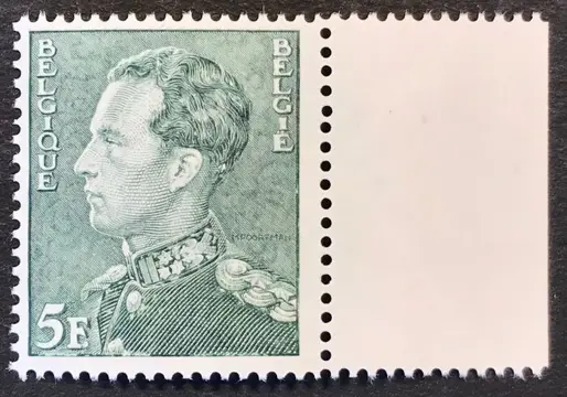 België 1936 - Poortman 5 fr nuance GEELgroen - POSTFRIS - OBP 433b