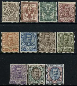 Koninkrijk Italië 1901 - Floral style, complete set of 11 values. With certificate - Sassone 68/78