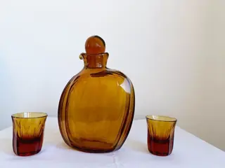 Moser - Art deco Amber karaf met 2 glazen (3)