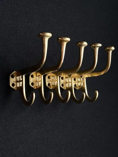 Prachtige Art Deco kapstokhaken, messing, set van 5 stuks