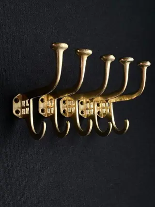 Prachtige Art Deco kapstokhaken, messing, set van 5 stuks