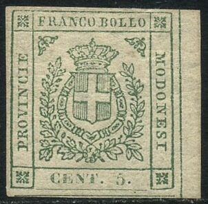 Italiaanse oude staten - Modena 1859 - Provisional Government, 5 cents green. Sheet margin on the right. - Sassone 12