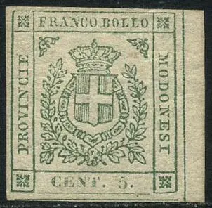 Italiaanse oude staten - Modena 1859 - Provisional Government, 5 cents green. Sheet margin on the right. - Sassone 12