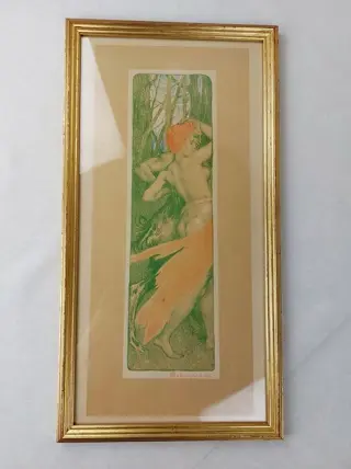 Satyre et nymphe - Drukwerk/prent, Emile BERCHMANS