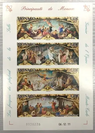 Monaco 2011 - Paintings of the Monte-Carlo Opera, series of 4 values imperforate in sheetlet, superb and rare - Yvert & Tellier n° 2812/15