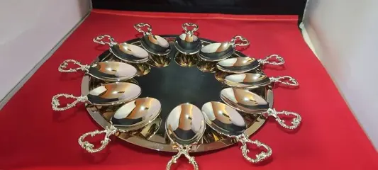 Amuse/hapjes lepels met verzilverd bord (13) - Verzilverd