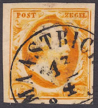 Nederland 1852 - Koning Willem III, donkergeeloranje - NVPH 3a