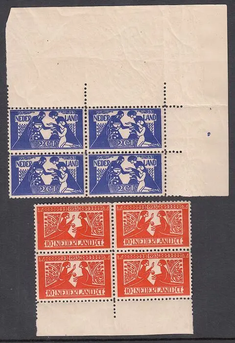 Nederland 1923 - Tooropzegels, in blokken van vier - NVPH 134/135