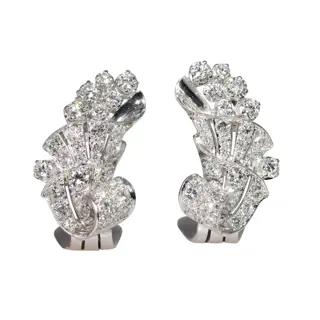 Elegant 1950s Platinum Diamond Earclips with Art Deco Flair