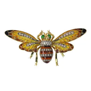 Vintage Bee Brooch-Pendant with Plique-à-Jour Enamel and Trembling Wings