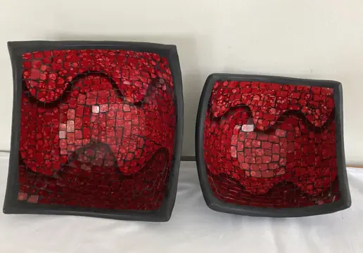 MOZAÏEK SCHAAL ROOD VIERKANT 25X25X13 cm NIEUW