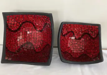 MOZAÏEK SCHAAL ROOD VIERKANT 25X25X13 cm NIEUW