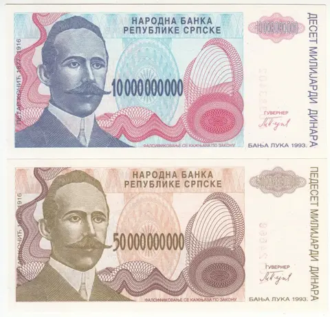 Bosnië en Herzegovina - 10 and 50 Billion Dinars 1993 - both unissued - Pick 159 and 160