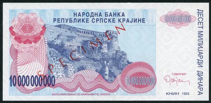 Kroatië - 10 banknotes 1993 - all specimens - type 2