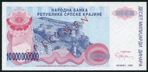 Kroatië - 10 banknotes 1993 - all specimens - type 2