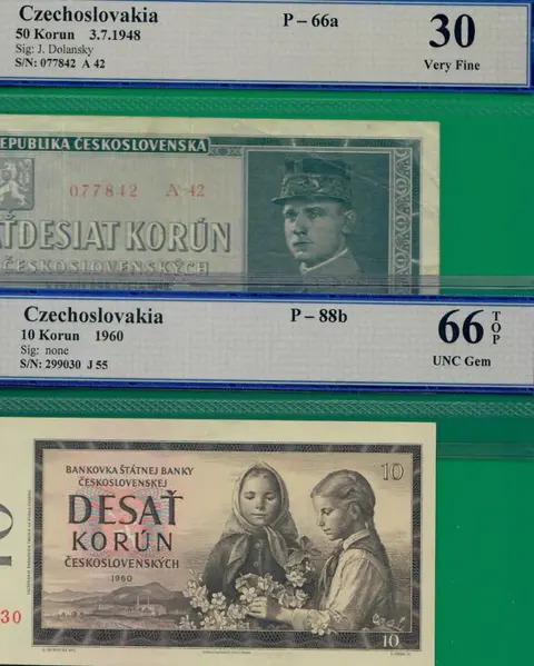 Tsjecho-Slowakije - 50 and 10 Korun - Various dates - both graded - Pick 66a and 88b