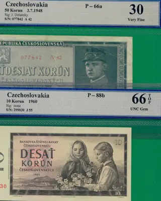 Tsjecho-Slowakije - 50 and 10 Korun - Various dates - both graded - Pick 66a and 88b