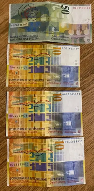 Zwitserland - 3 x 10 and 1 x 50 Franken - Various dates
