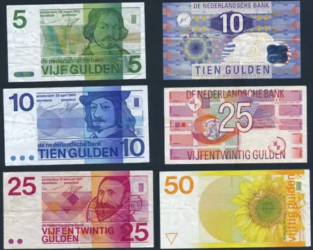Nederland - 5, 10, 10, 25, 25, 50 Gulden 1968-1997