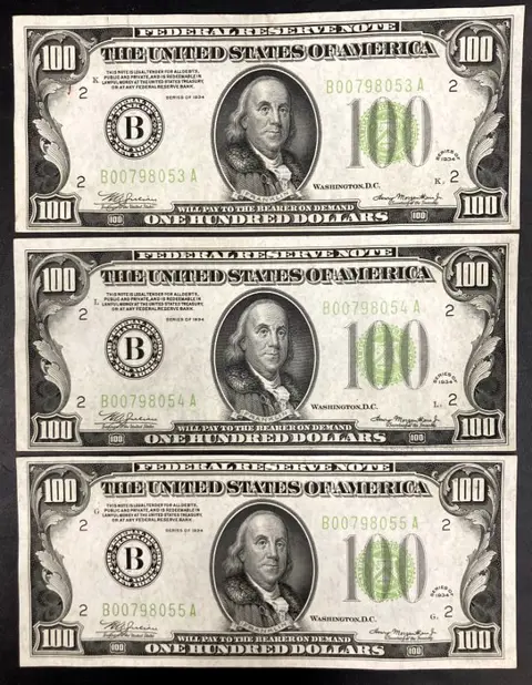Verenigde Staten van Amerika - 3 x 100 Dollars 1934 - green seal - consecutive numbers - Fr #2152B-Pick 433L