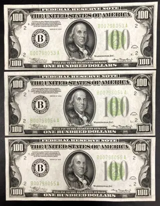 Verenigde Staten van Amerika - 3 x 100 Dollars 1934 - green seal - consecutive numbers - Fr #2152B-Pick 433L