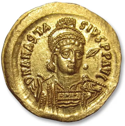 Byzantijnse Rijk. Anastasius I (491-518 n.Chr.). Goud Solidus,Constantinople mint 498-518 A.D. - 10th officina (I) -