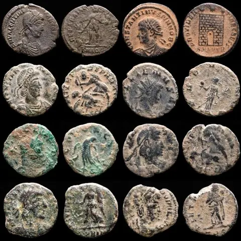 Romeinse Rijk. Kavel bestaande uit 8 AE-munten: Antoninianus, Follis en Maiorinas: Valentinianus, Constantine II, Constantius II (2), Gallienus, Claudius II, Valens, Theodora.