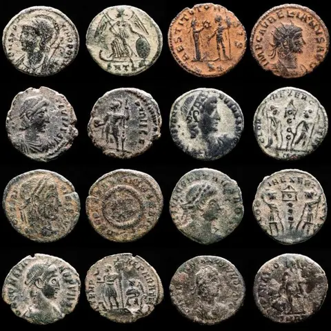 Romeinse Rijk. Kavel bestaande uit 8 AE-munten: Antoninianus, Follis en Maiorinas: Constantinopolis, Aurelian, Constantius II, Constantine II, Constantine I, Constans (2),