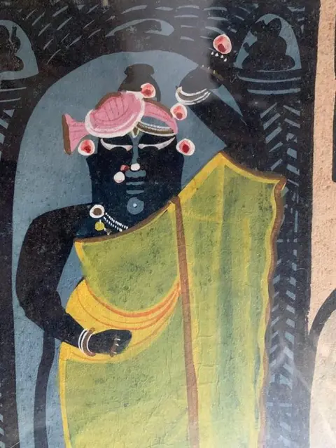 Schilderij (1) - Rijstpapier - Vishnu - Vishnu Shri Nathaji - India - Eind 19e eeuw