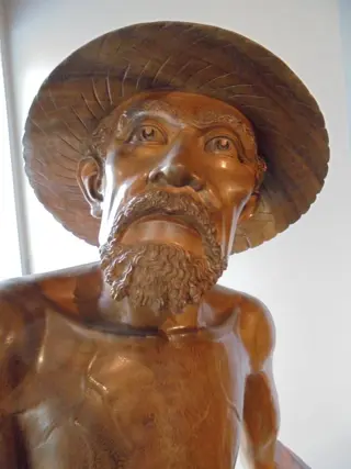 MEGA Groot houtsnijwerk visser - 200 cm !! - Teak hout - Bali, Indonesië