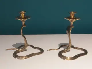 Paar vintage koperen kandelaars. slang vorm - Messing - Frankrijk - Tweede helft 20e eeuw