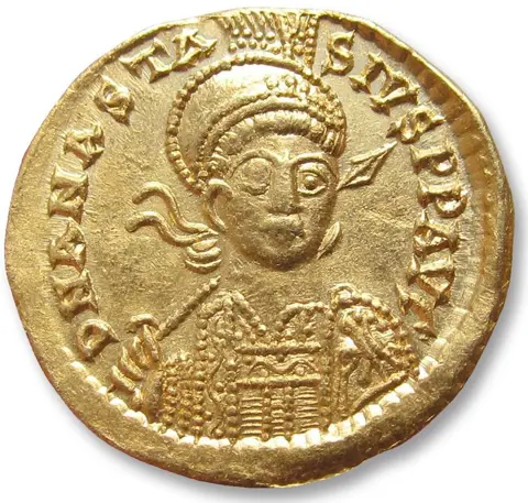 Byzantijnse Rijk. Anastasius I (491-518 n.Chr.). Goud Solidus,Constantinople mint 491-498 A.D. - officina marking Є -