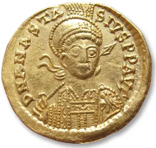 Byzantijnse Rijk. Anastasius I (491-518 n.Chr.). Goud Solidus,Constantinople mint 491-498 A.D. - officina marking Є -