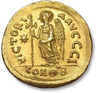Byzantijnse Rijk. Anastasius I (491-518 n.Chr.). Goud Solidus,Constantinople mint 491-498 A.D. - 10th officina (I) -