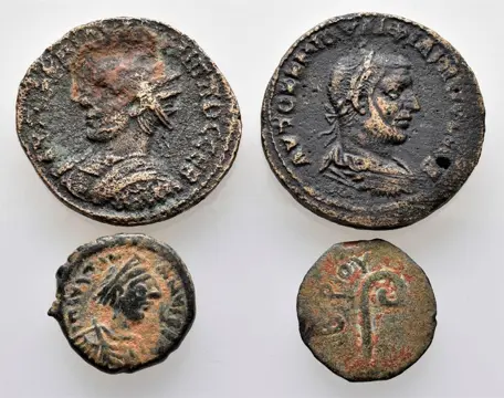 Byzantijnse Rijk, Romeinse Rijk. Lot of 4 AE coins,incl. Philip I, Pontius Pilate and a Byzantine coin