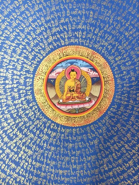 Schilderij (1) - Katoen - God - Buddha Mantra Mandala - Nepal - 21e eeuw