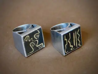 Lot van twee ringen van de kunstenaar Mohr Babacar (2) - Hout, Zilver - Mohr Babacar - Anelli in argento con inserto di legni - Senegal - Eind 20e eeuw