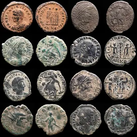 Romeinse Rijk. Kavel bestaande uit 8 AE-munten: Antoninianus, Follis en Maiorinas: Constantine II (3), Gratian, Constantius II (3), Gallienus.