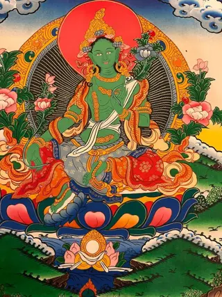 Schilderij (1) - Katoen - God - Green Tara Thanka Painting - Nepal - 21e eeuw