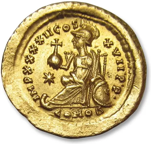 Romeinse Rijk. Theodosius II (402-450 n.Chr.). Goud Solidus,Constantinople mint 441-450 A.D. - IMP XXXXII COS XVII • P • P • - Ex Mare Nostrum Hoard (1954) -