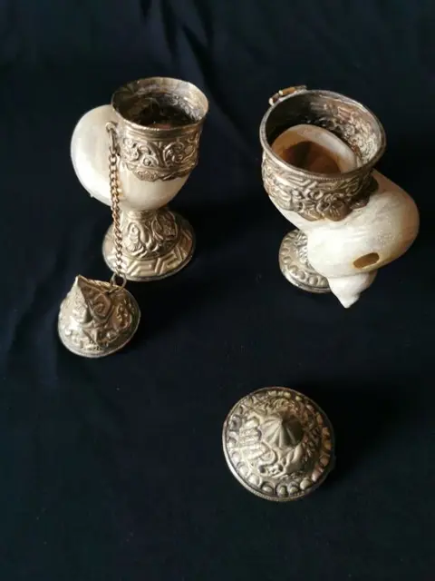 Paar oude Nautilussen (2) - zilver metaal - India - Begin 20e eeuw